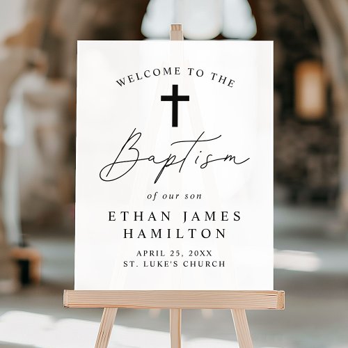 Modern Script Black Script Baptism Welcome Acrylic Sign