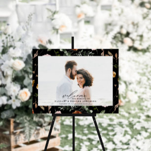 Modern script black terracotta floral script photo foam board