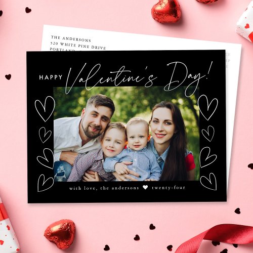 Modern Script Black Valentines Day Photo Holiday Postcard