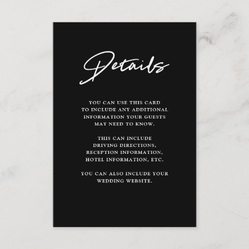 Modern Script  Black Wedding Details Enclosure Card