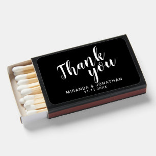 Modern Script Black Wedding Favor Thank You Matchboxes