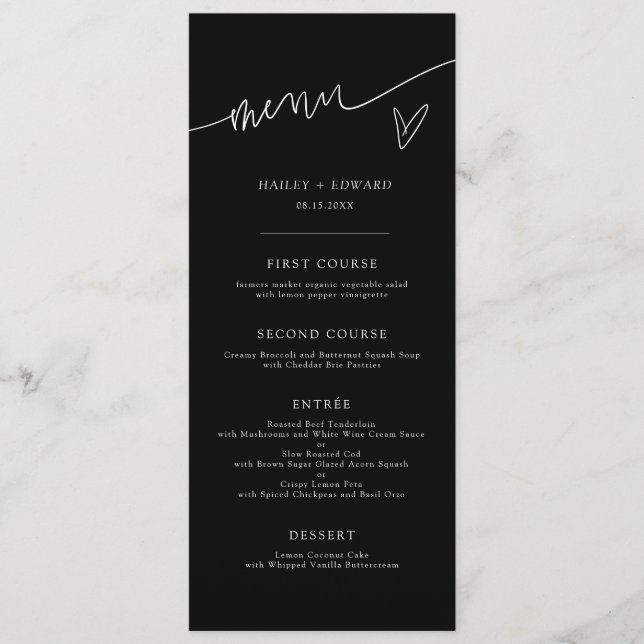 Modern Script Black Wedding Menu (Front)