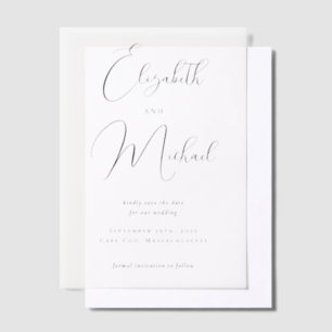 Modern Script Black Wedding Overlay Vellum Invitations