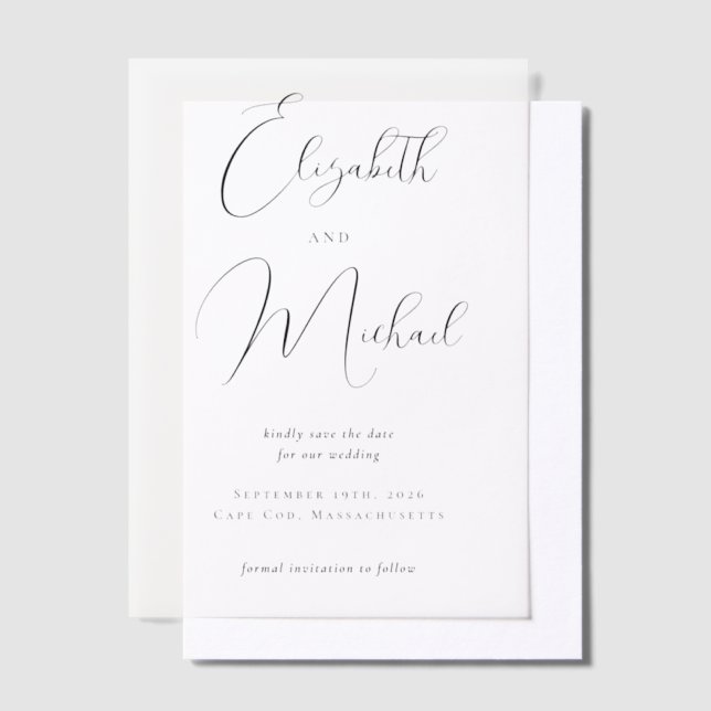Modern Script Black Wedding Overlay Vellum Invitations (Offset)
