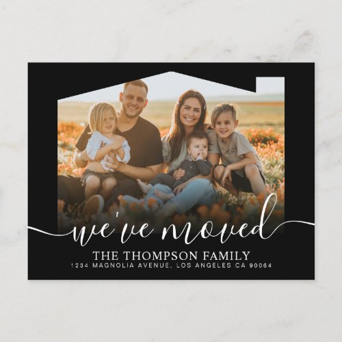 Modern Script Black Weve Moved Photo Moving Announcement Postcard