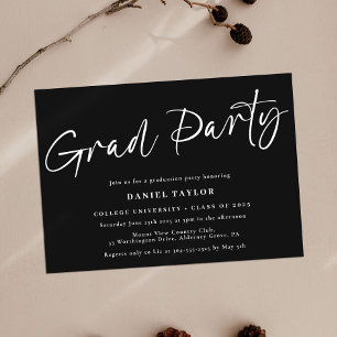 Modern Script Black White 2025 Graduation Party Invitation