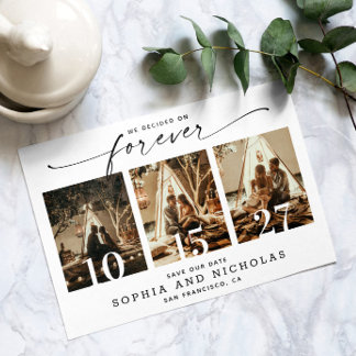 Modern Script | Black & White 3 Photo Collage Save The Date