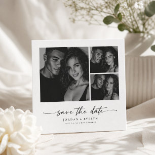 Modern Script Black & White 3 Photo Save the Date