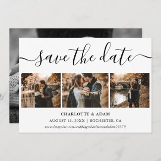 Modern Script Black White 4 Photo Save The Date