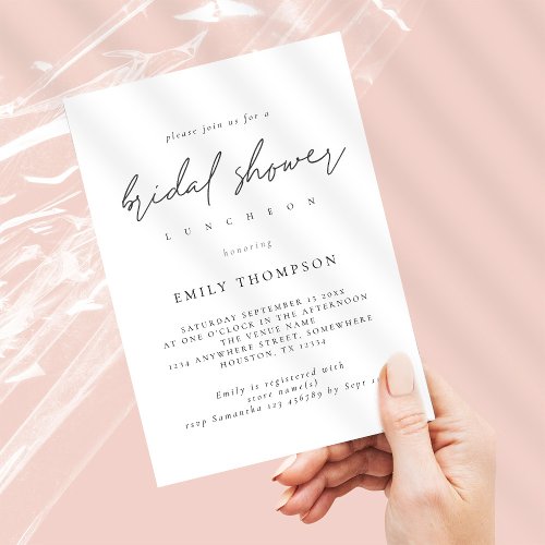 Modern Script Black White Bridal Shower  Invitation