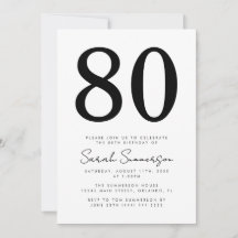 Modern Script Black White Eighty 80th Birthday