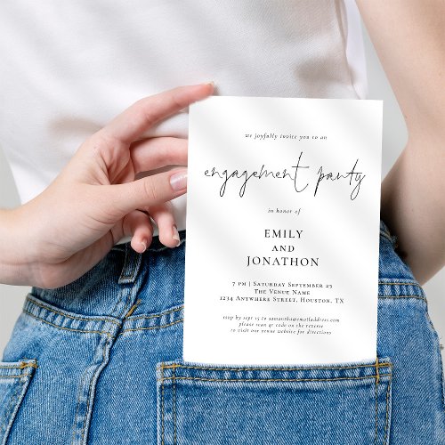 Modern Script Black White Engagement Party Invitation