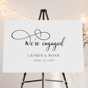 Modern Script Black White Engagement Welcome Sign