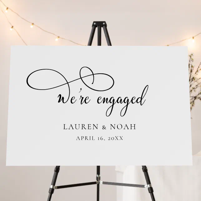 Welcome Modern Script Modern Script Black White Engagement Welcome Sign | Zazzle