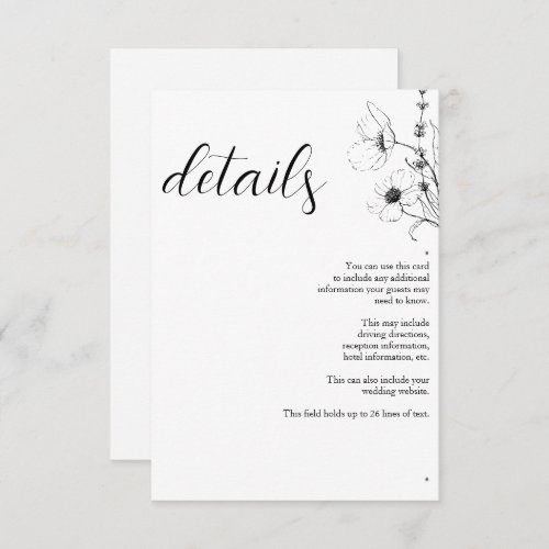 Modern Script Black White Floral Details Enclosure Card