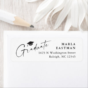 Modern Script Black & White Graduation Address Label