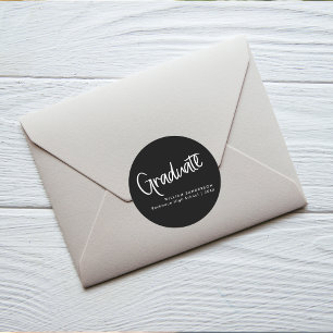 Modern Script Black & White Graduation Classic Round Sticker