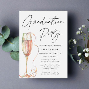 Modern Script Black White Graduation Party Invitation