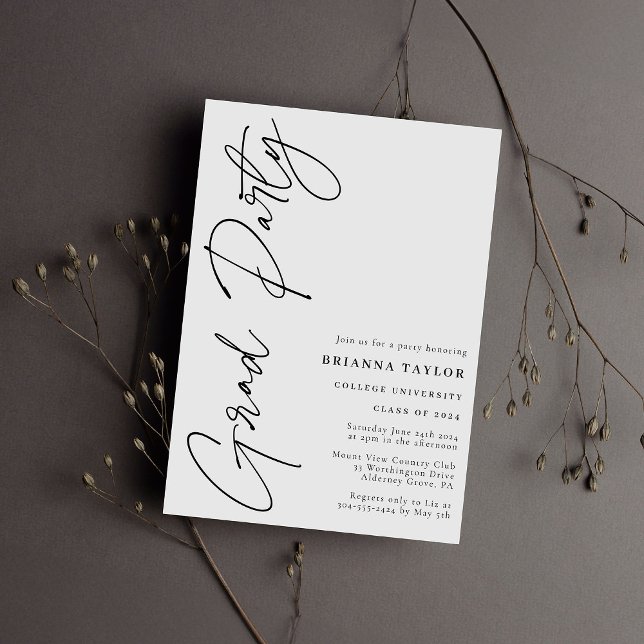 Modern Script Black White Graduation Party Invitation (Creator Uploaded)