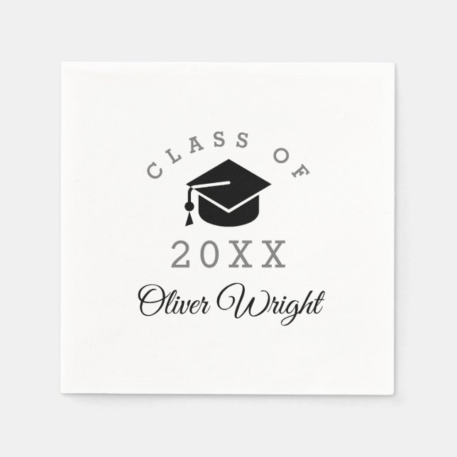 Modern Script Black White Graduation Party Napkins (Front)