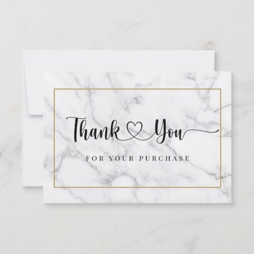 Modern script black white marble thank you card