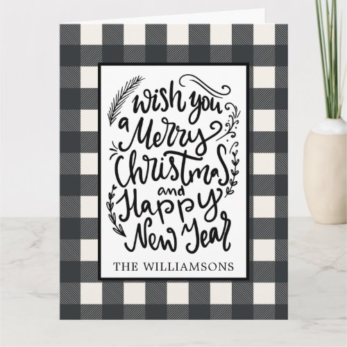 Modern Script Black White Merry Christmas Card 