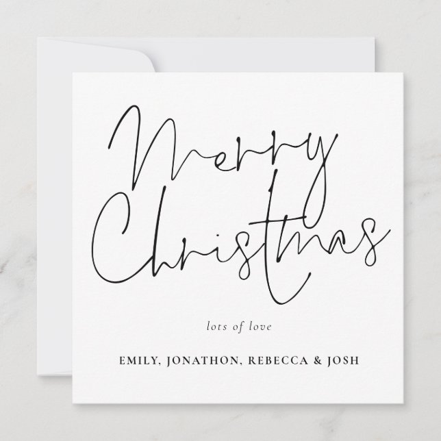 Modern Script Black White Merry Christmas Note Card (Front)