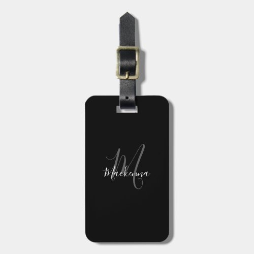 Modern Script Black White Monogram Name Stylish Lu Luggage Tag