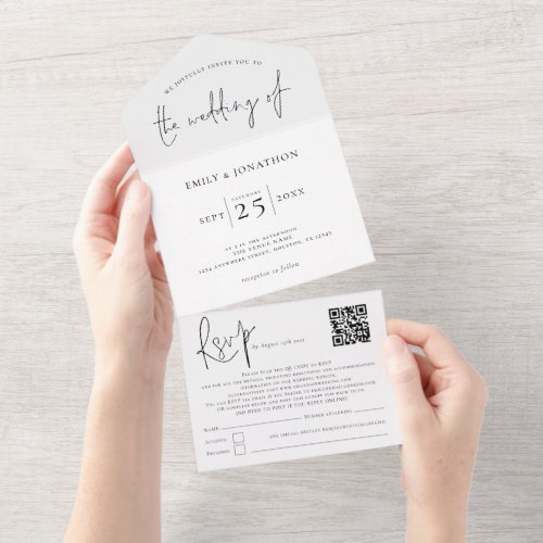 Modern Script Black White or Any Color All In One Invitation
