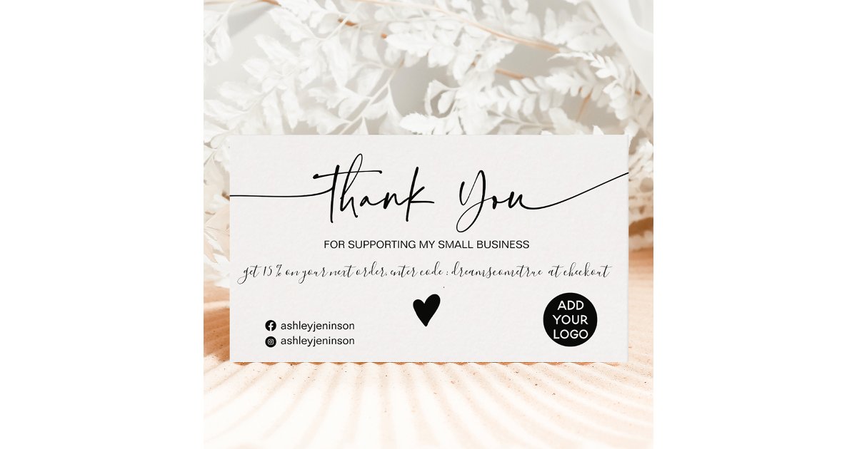 Modern script black white order thank you business card | Zazzle