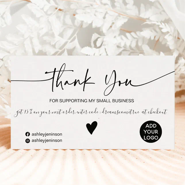 Modern Script Black White Order Thank You Business Card 