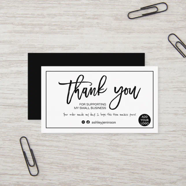 Modern script black white order thank you business card | Zazzle