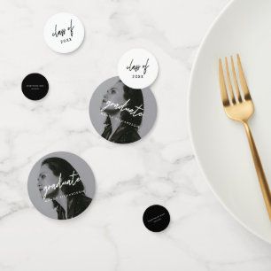 Modern Script Black & White Photo Graduation Party Confetti