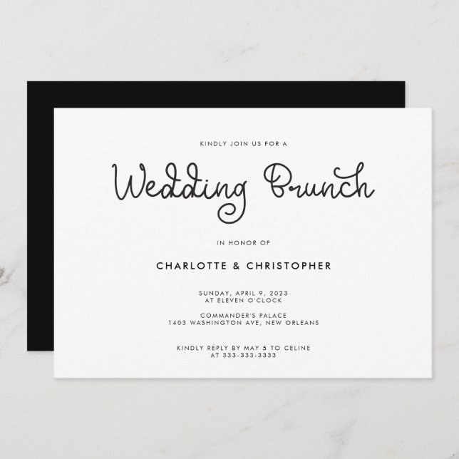 Modern Script Black White Post Wedding Brunch Invitation (Front/Back)