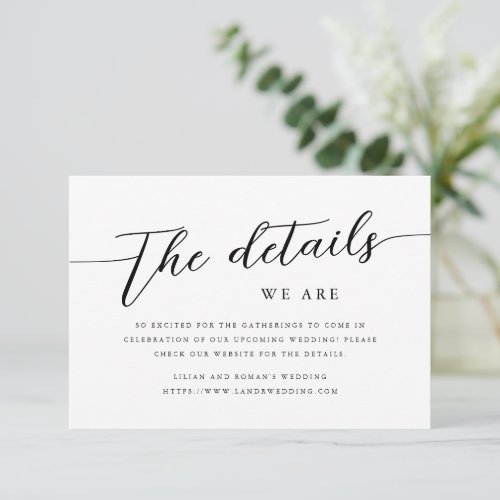 Modern Script Black  White Wedding Details Enclosure Card