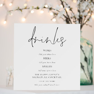 Modern Script Black White Wedding Drinks Bar Sign