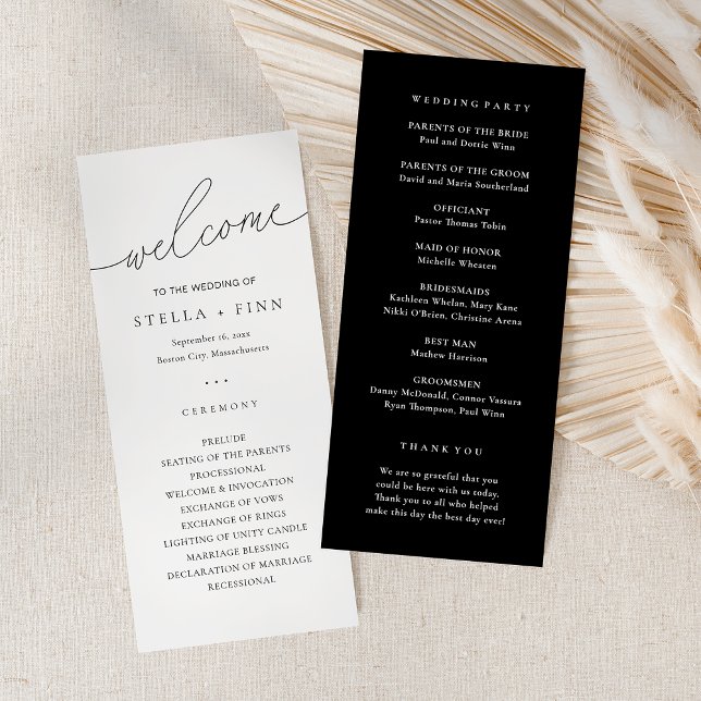 Modern Script Black & White Wedding Program (Modern Elegant Script Black & Whit Wedding Program)