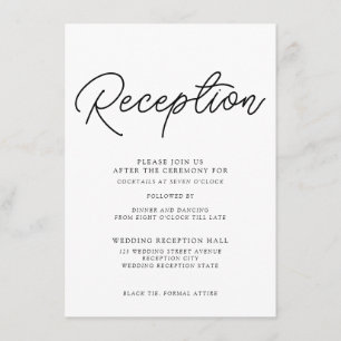 Modern Script Black & White Wedding Reception  Enclosure Card