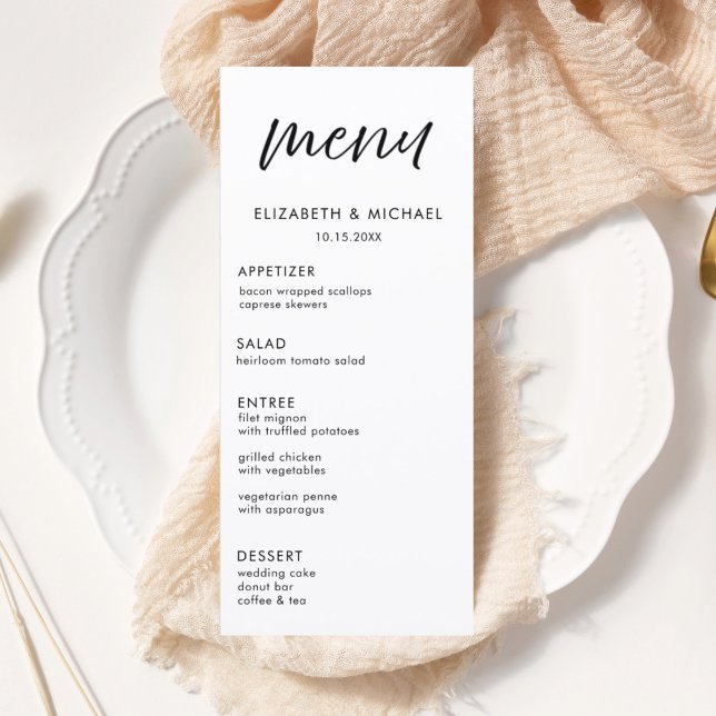 Modern Script Black & White Wedding Reception Menu (Creator Uploaded)