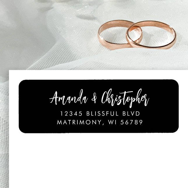 Modern Script Black White Wedding Return Address Label (Creator Uploaded)