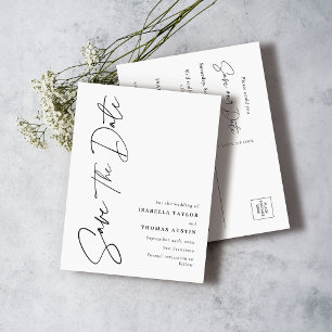 Modern Script Black White Wedding Save the Date Announcement Postcard