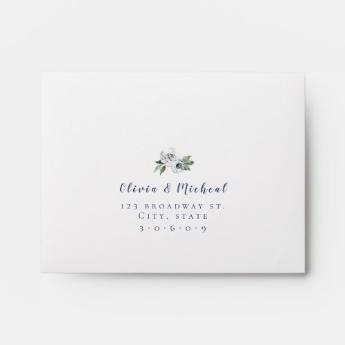 Modern script blue and white floral Wedding RSVP Envelope