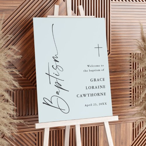 Modern Script Blue Baptism Welcome Foam Board