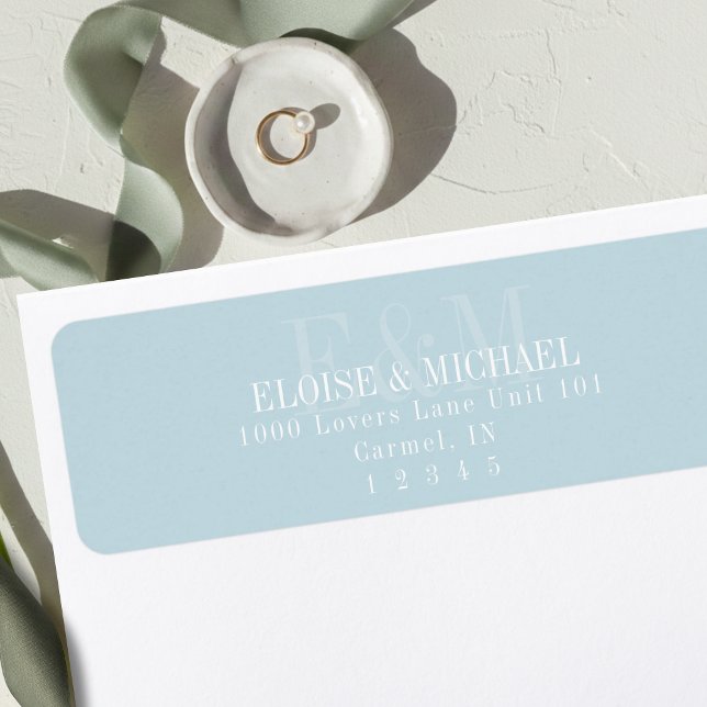 Modern Script Blue Citrus Monogram Wedding Label (Modern Script Blue Citrus Monogram Wedding Label)