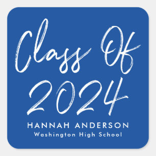 Modern Script Blue Class of 2024 Graduation Square Sticker
