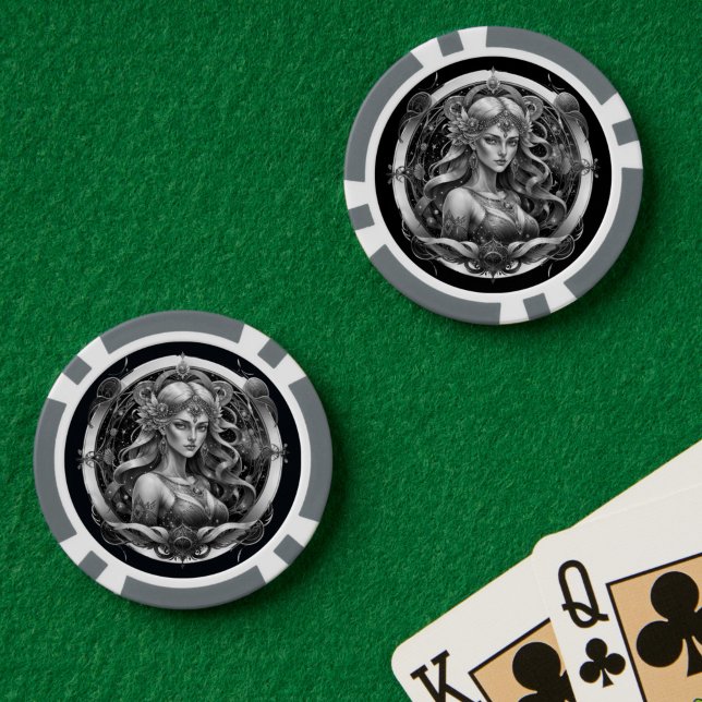 Modern Script Blue Gold Maiden Sign Custom Virgo Poker Chips (Creator Uploaded)