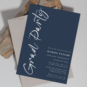 Modern Script Blue Graduation Party Invitation