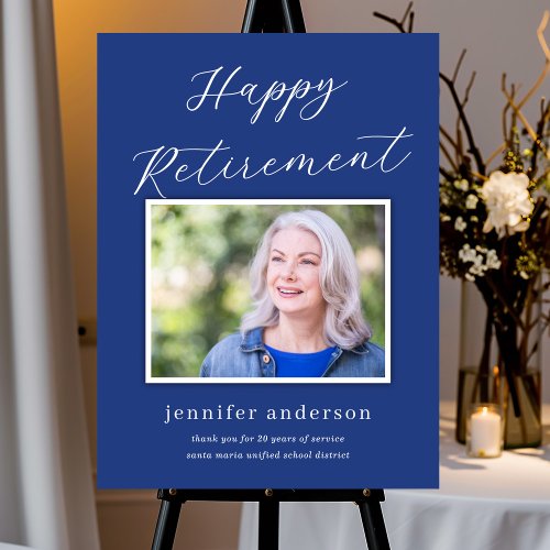 Modern Script Blue Happy Retirement Party Photo