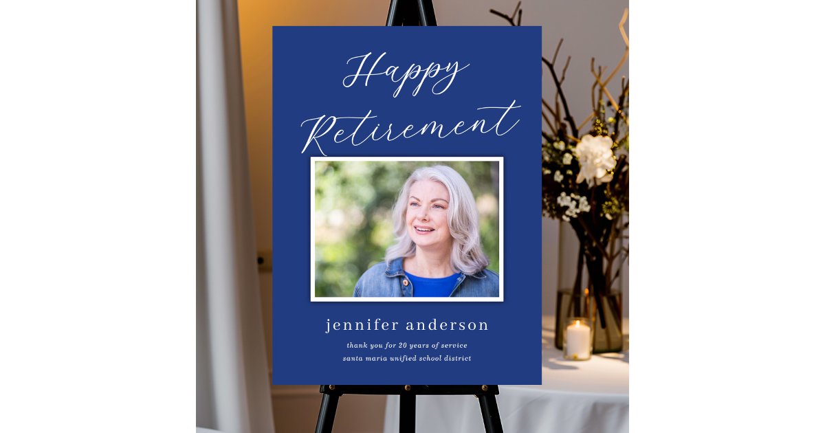 Modern Script Blue Happy Retirement Party Photo Foam Board | Zazzle
