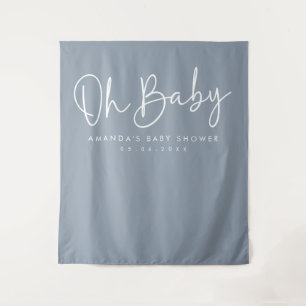Modern Script Blue Oh Baby Baby Shower Backdrop